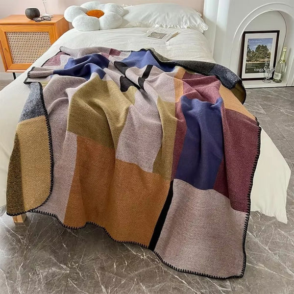 Warm Knit Colourblock Plaid Blanket