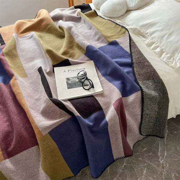 Warm Knit Colourblock Plaid Blanket