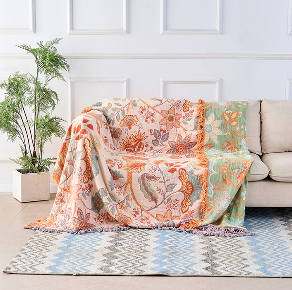 Rustic Floral Boho Blanket | 100% Cotton Floral Blanket