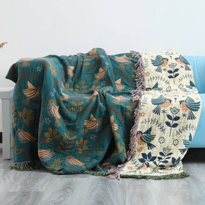 Reversible Scandinavian Bird Throw Blanket