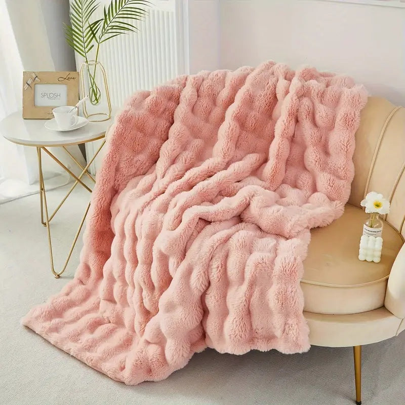 Rabbit faux fur throw pink sale